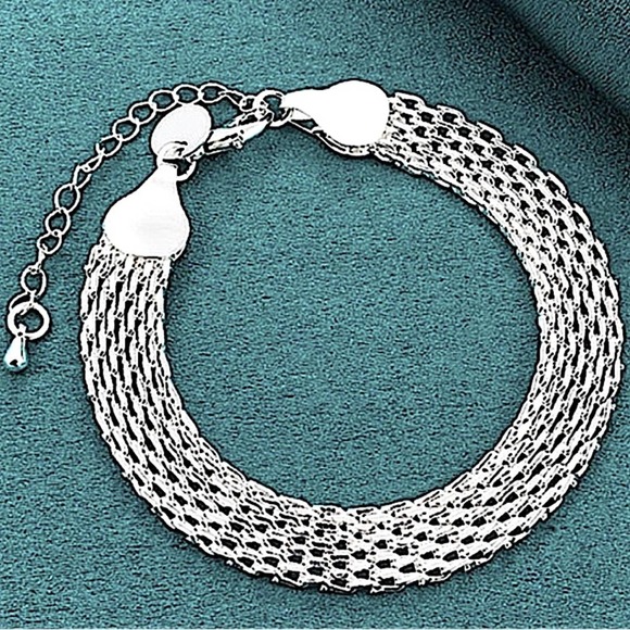 Sterling Silver Mesh Lattice 10mm Trendy Necklace Bracelet Set - Picture 5 of 6